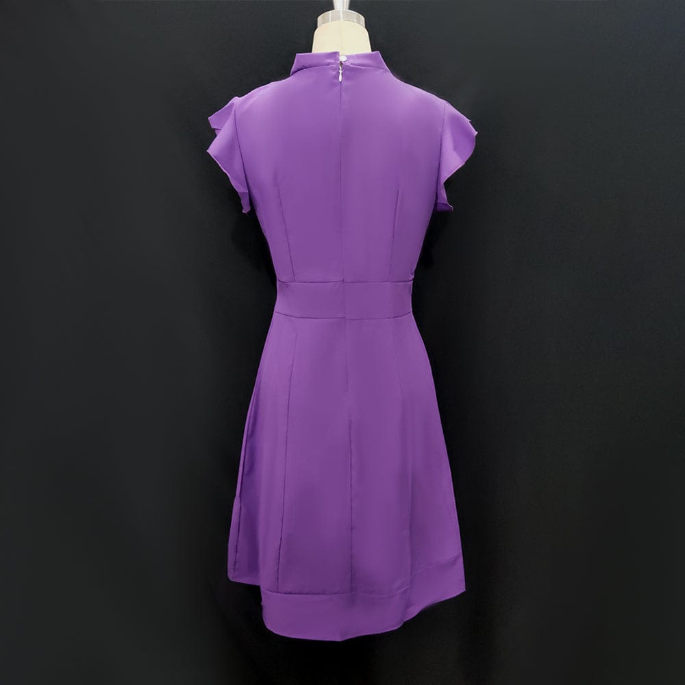 Blue Bodycon Big Size Mid Calf Slim Butterfly Sleeve Lady Casual Dress