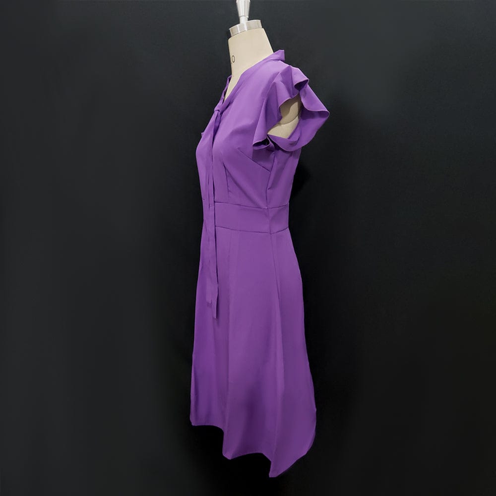 Blue Bodycon Big Size Mid Calf Slim Butterfly Sleeve Lady Casual Dress
