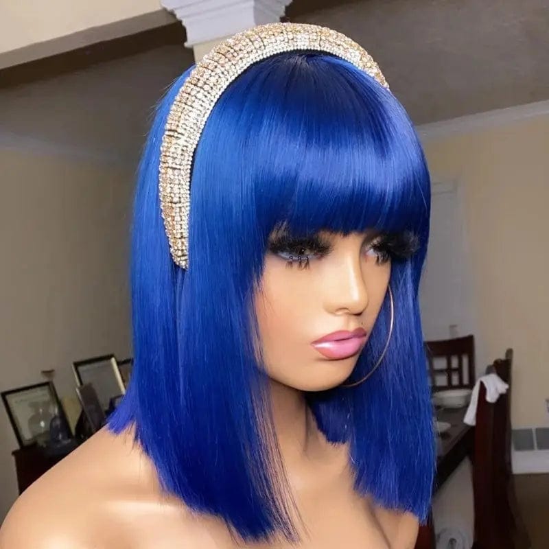 Blue Color Bob Human Hair Wigs