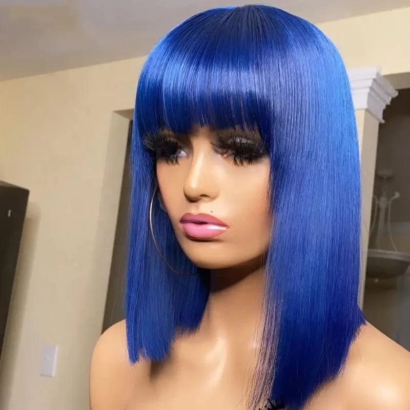 Blue Color Bob Human Hair Wigs