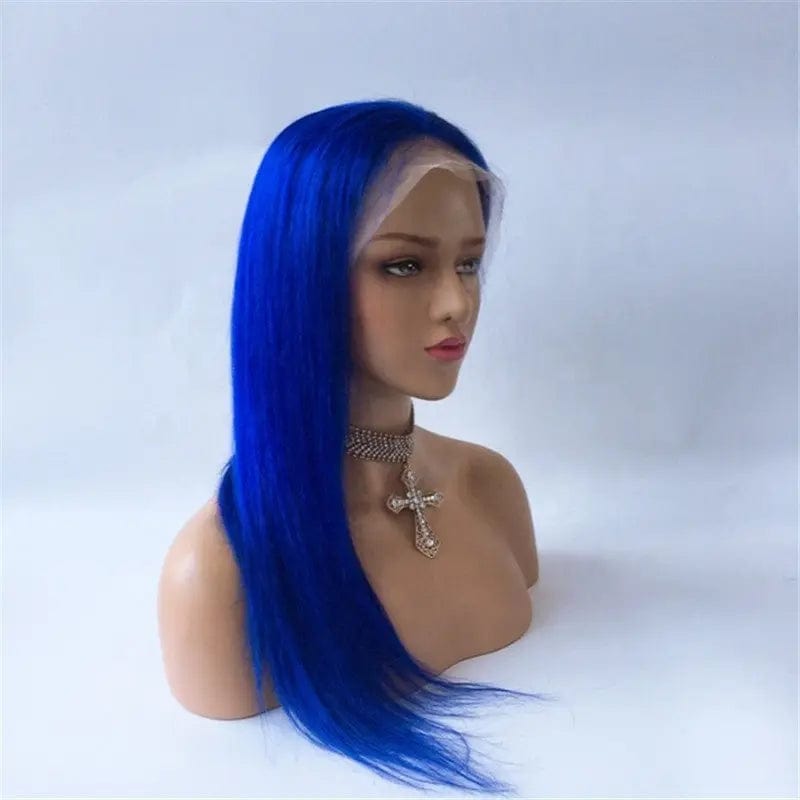 Blue Color Hair Wigs Brazilian Hair Silky Straight