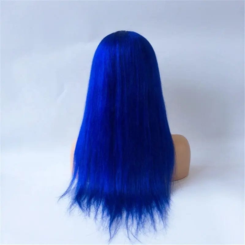 Blue Color Hair Wigs Brazilian Hair Silky Straight