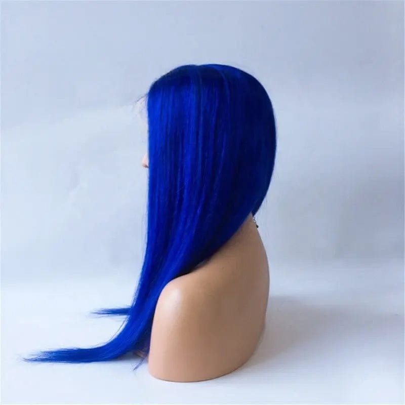Blue Color Hair Wigs Brazilian Hair Silky Straight