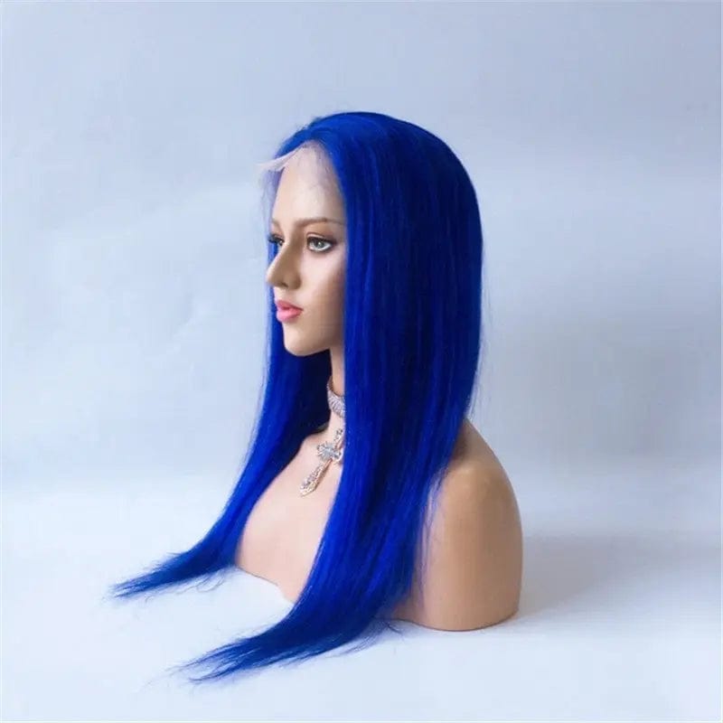 Blue Color Hair Wigs Brazilian Hair Silky Straight