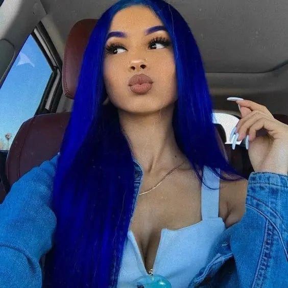 Blue Color Hair Wigs Brazilian Hair Silky Straight