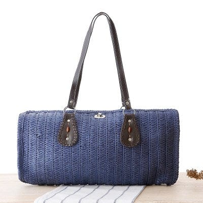 Blue Cylindrical Long Basket  Mexican Straw Bag High Capacity Green Bag