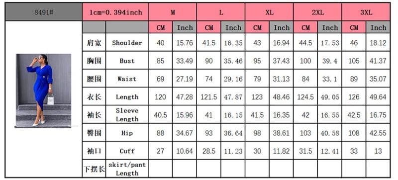 Blue Elegant High Waist V Neck Pleat Split Office Career Lady Dress
