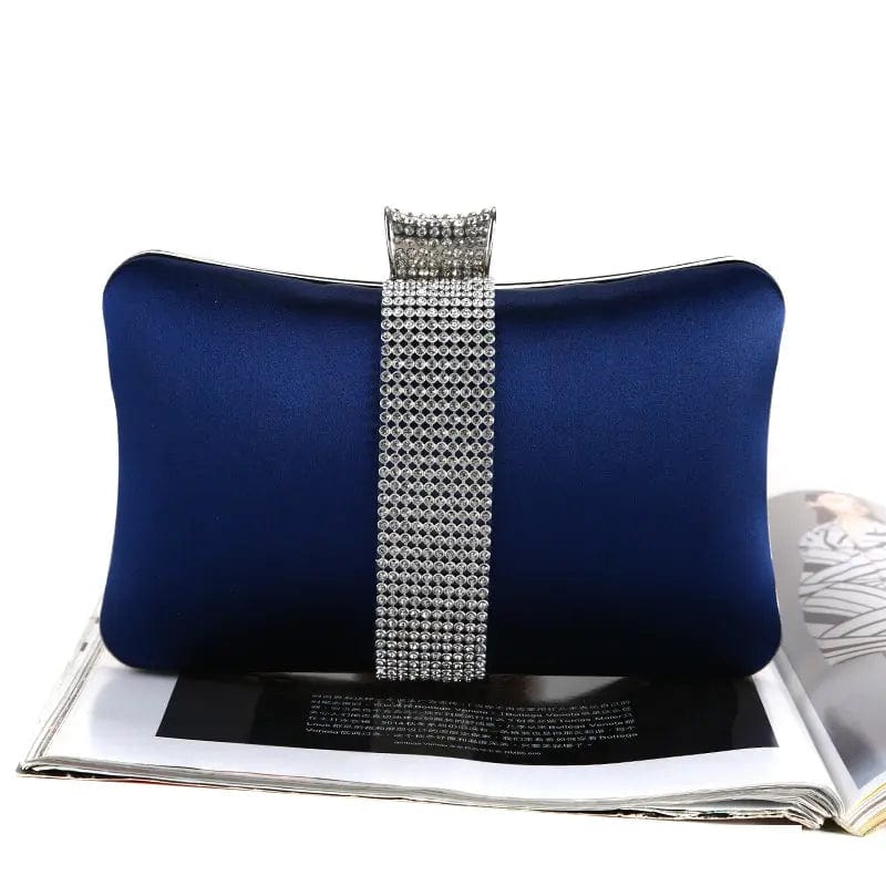 Blue Factory direct wholesale brand new crystal box clutch bag comfortable hand feeling silk clutches classic evening bag for lady