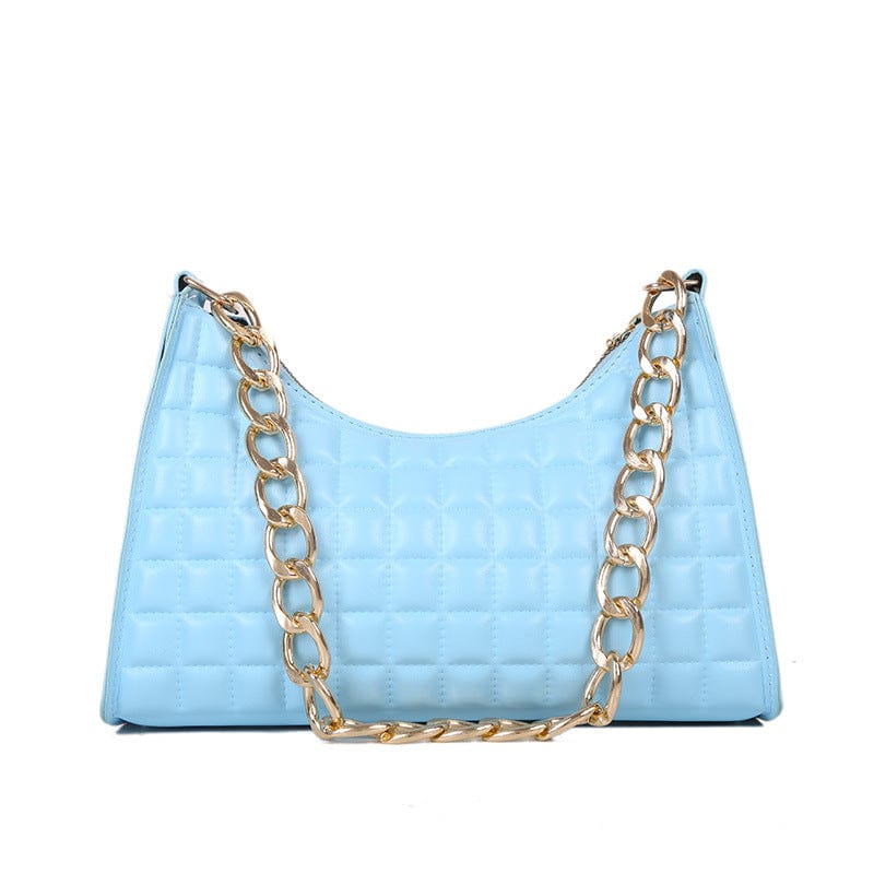 blue Hot Selling Fashion Dumplings Underarm Chain Lattice Design Pu Leather Bags Hand Bags and Purse Women