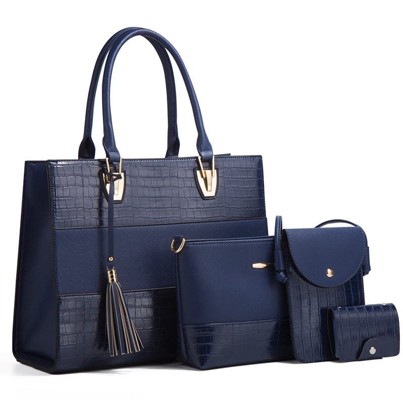blue New Arrival 4pcs set Trendy Purses and Handbags Women Shoulder Bags Tote Satchel Phone Bag Card Holders Women Messenger Bags