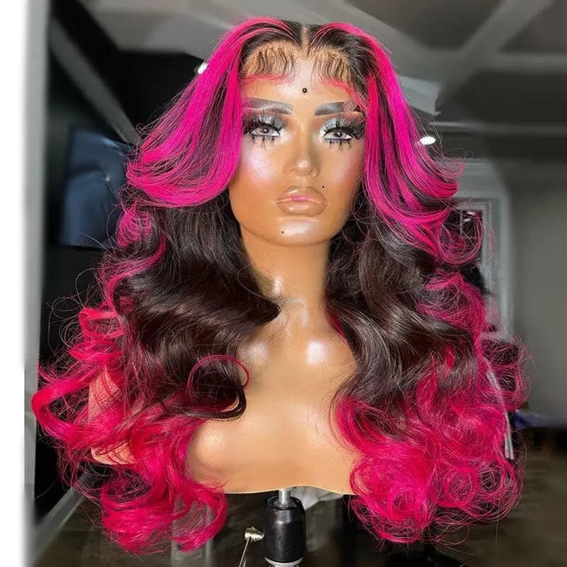 Blue Pink Colored Human Hair Ombre Lace Wig
