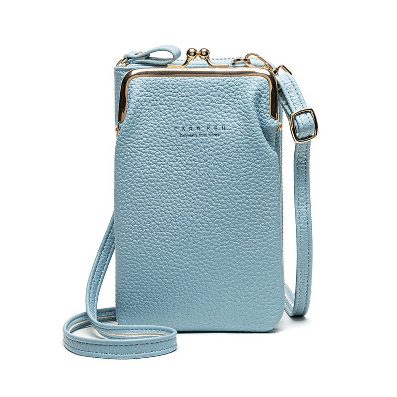 Blue Shoulder Mini Phone Bag Litchi Solid Leather Cell Phone Crossbody Bags for Women Designer
