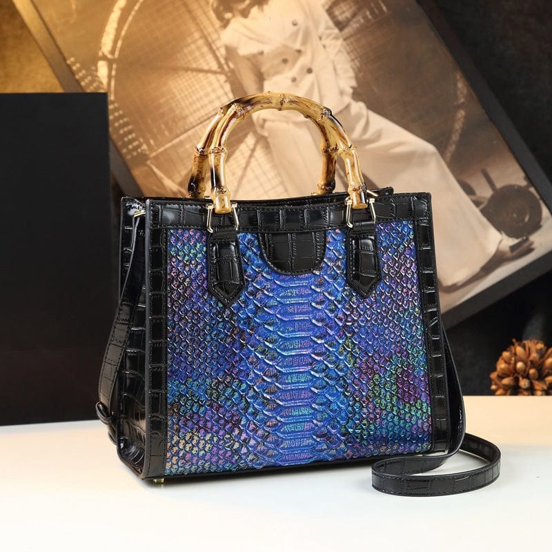 blue Snakeskin women's bag leather luxury brand shoulder bag fashion senior large bamboo handle lady handbag