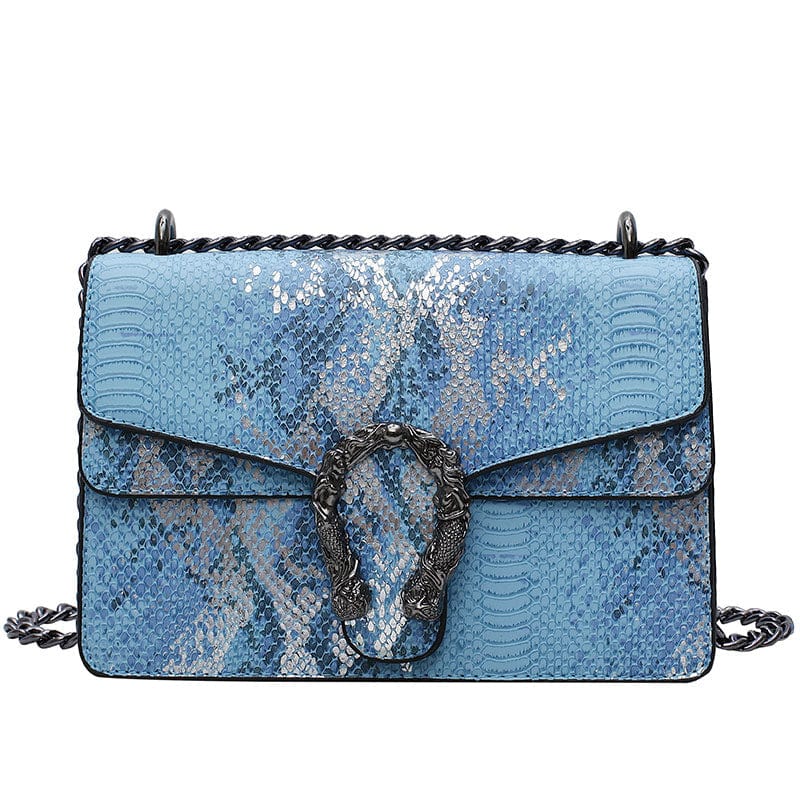 Blue Trendy Fashion Luxury Brand Designer Chain Crossbody Small Flap Bag Ladies Snake Skin Handbags for Women Leather