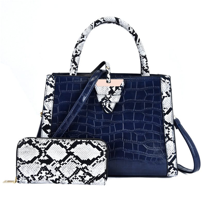 Blue Women's Shoulder Bags PU Leather  Bag Et 2 Pieces Purse Et Buttons Serpentine Embossed Bag Ets Daily Outdoor