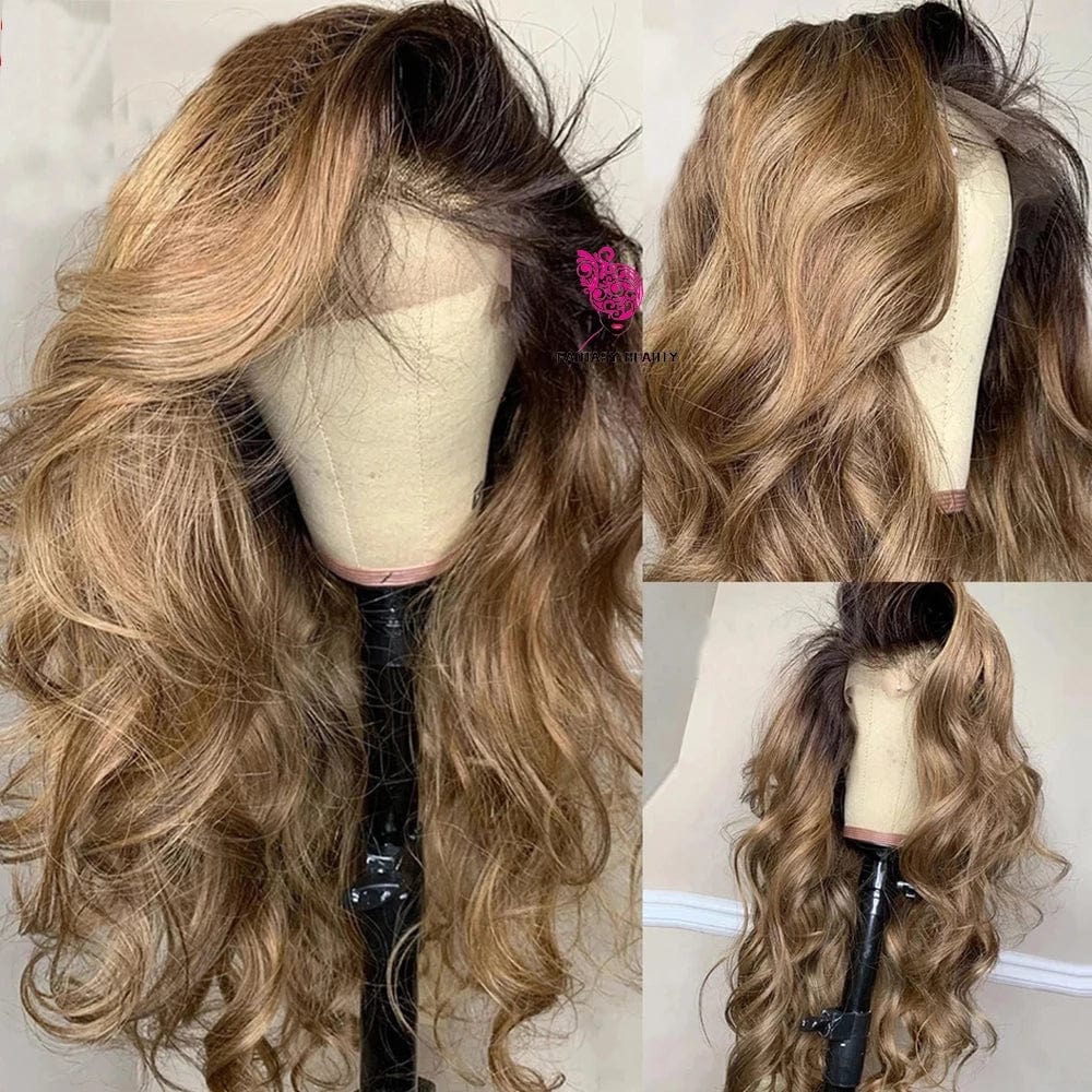 Body Wave Ombre Colored Human Hair Wigs Pre Plucked Brazilian Brown Ash Blonde 5x5 Lace Closure Wig Loose Wave With Baby Hair