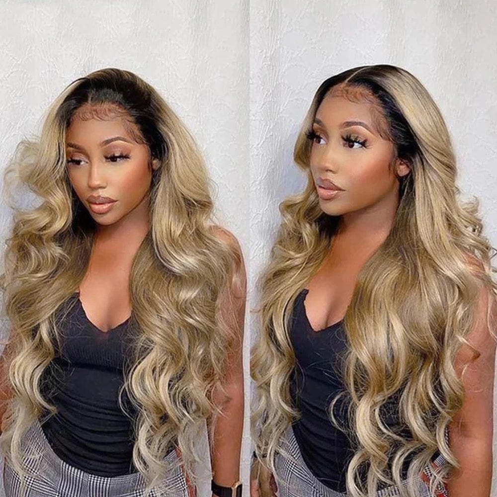 Body Wave Ombre Colored Human Hair Wigs Pre Plucked Brazilian Brown Ash Blonde 5x5 Lace Closure Wig Loose Wave With Baby Hair