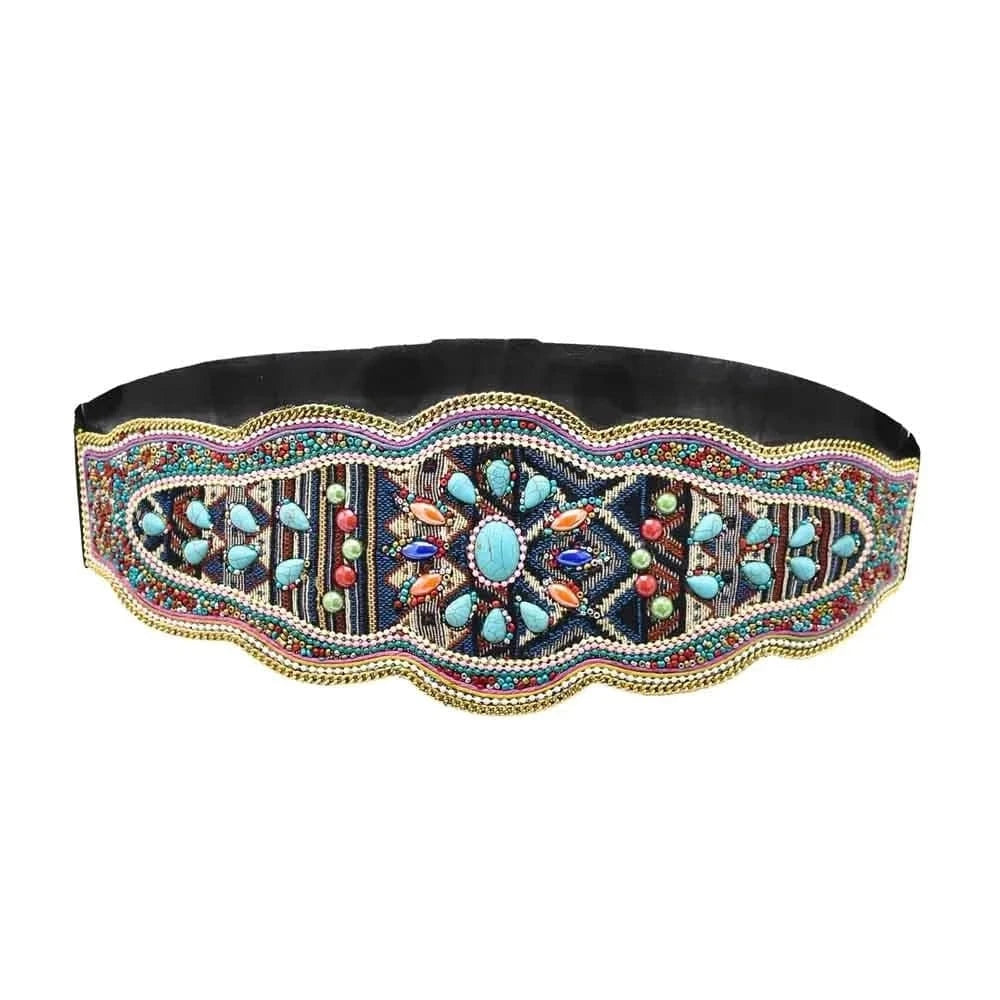 bohemian / A Elastic Women belt Handmade Colorful Rice Bead Shell Leather Elastic Belt Bohemian Ethnic Body Jewelry