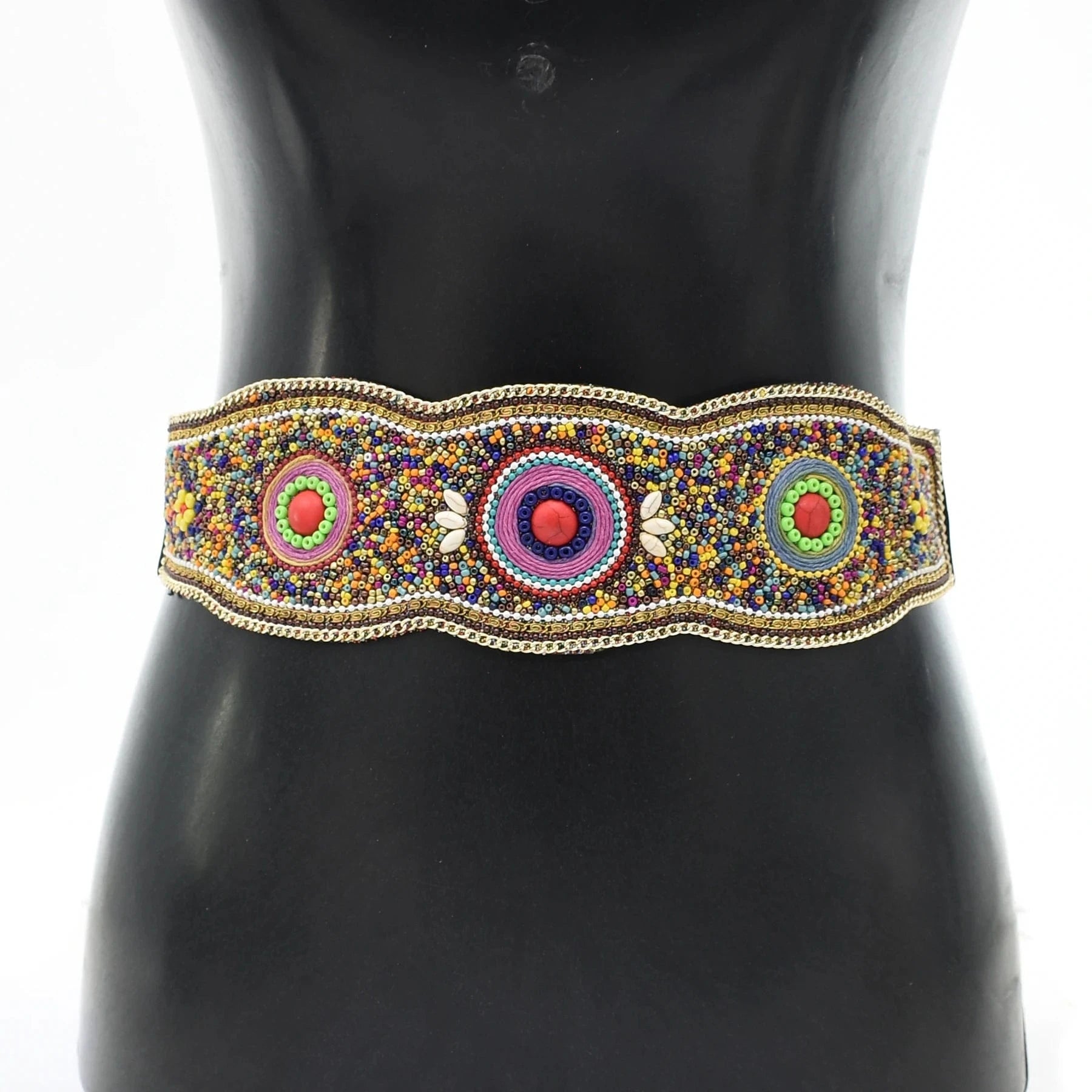 Bohemian Belt for Women Zulu Beaded Elastic Stretch Adjustable Waist Belt Retro Ethnic Belly Chain Exotic Body Jewelry
