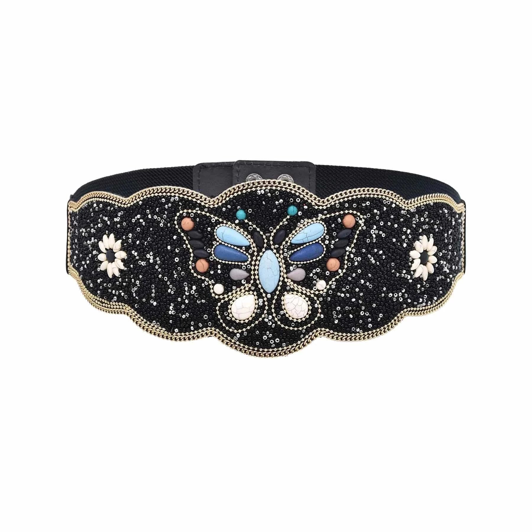 bohemian / Black Butterfly Women Belt Ethnic Bead Statement Wide Elastic Turkish Charms Body Jewlery
