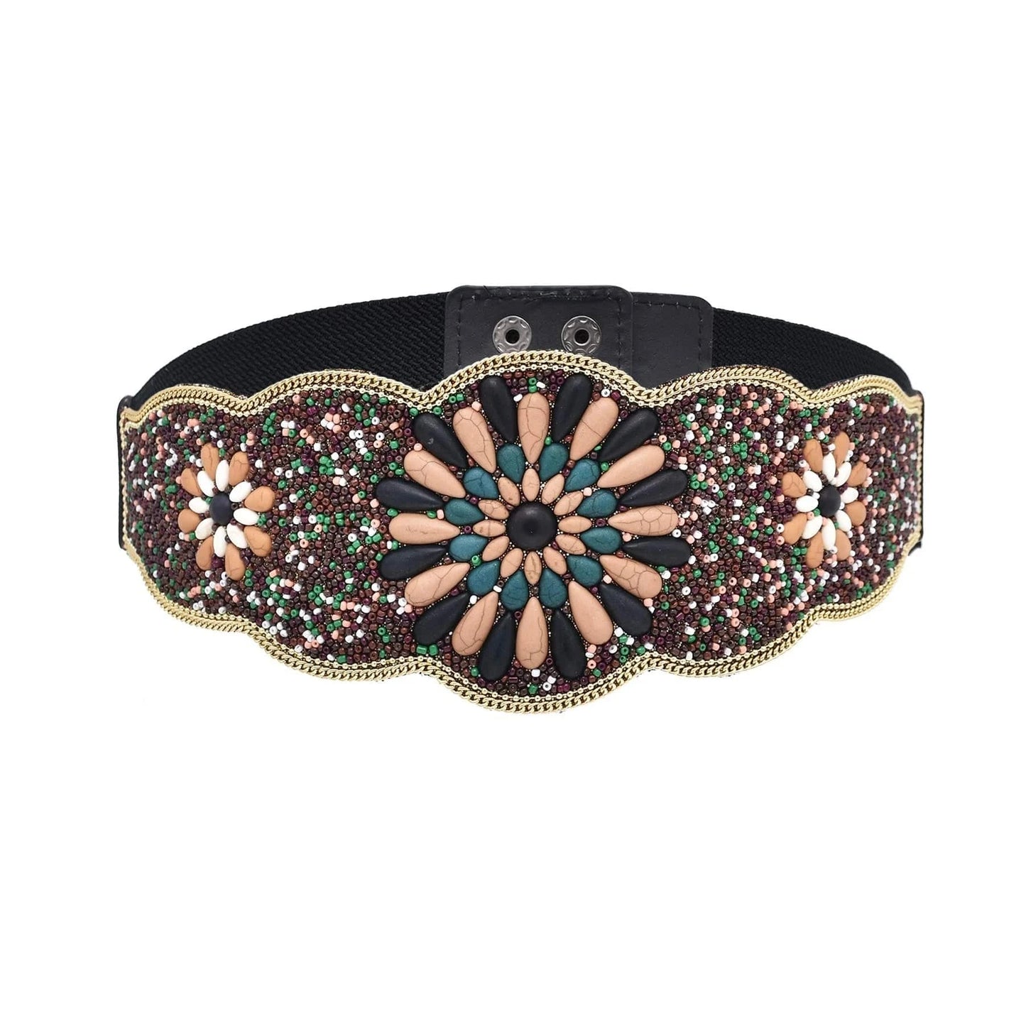 bohemian / Brown Rice Bead Women Belt Ethnic Statement Wide Elastic Body Belt for Girls Women Dancing Decoration