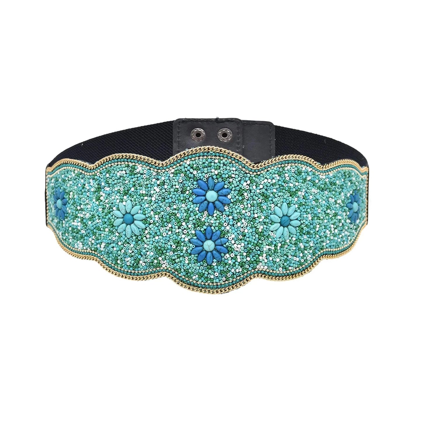 Bohemian Flower Bead Belt Ethnic Statement Wide Elastic Body Belt for Women Girls Dancing