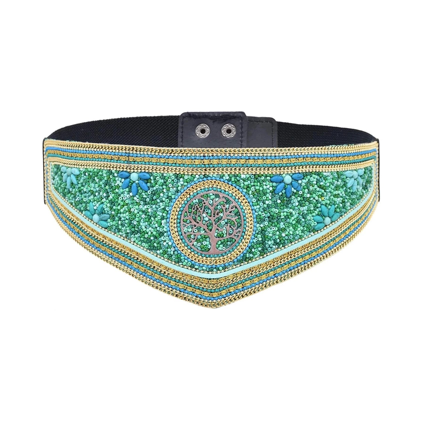 bohemian / green Handmade Bohemian Waist Belt  Black Beads Elastic Statement Belly  Body Chain Dress Belt  Ethnic Jewelry