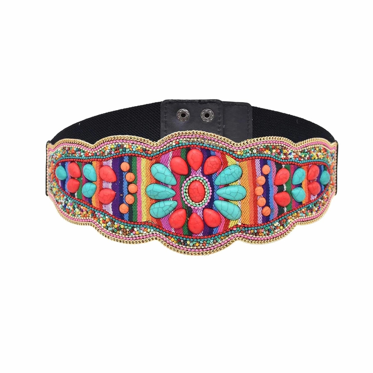 bohemian / Multi Elastic Women belt Handmade Colorful Rice Bead Shell Leather Elastic Belt Bohemian Ethnic Body Jewelry