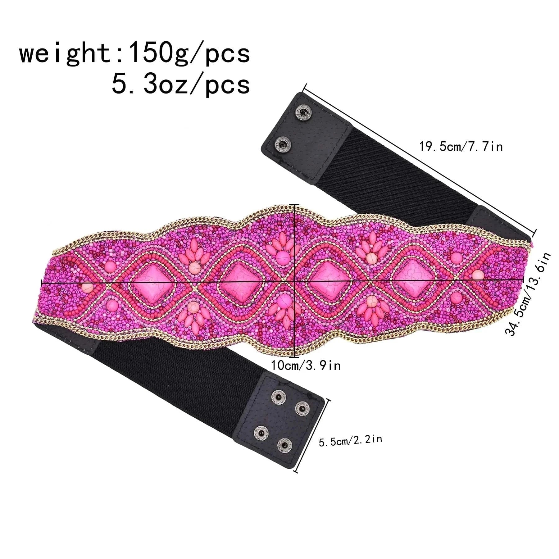 bohemian / rose Rose Red Geometric Block Stone Waistband Elastic Leather Belts Elastic Belt