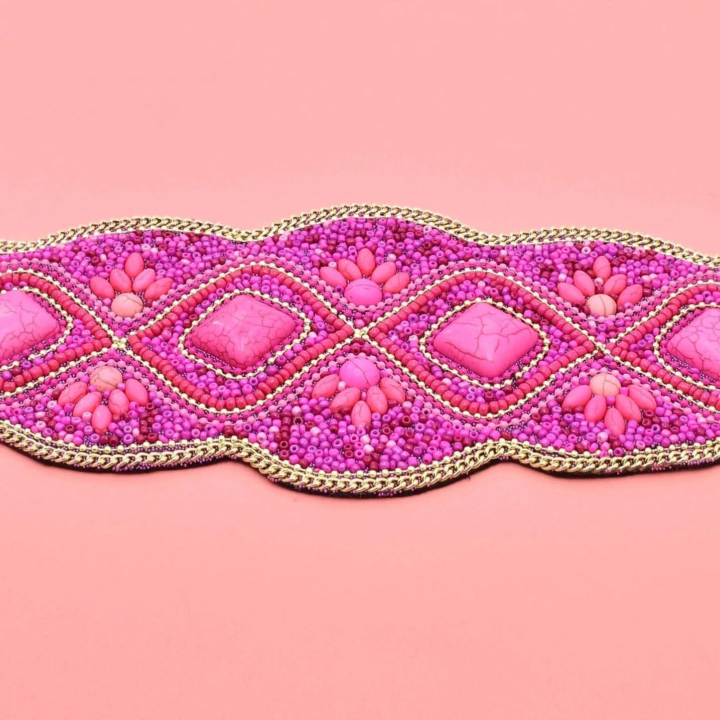 bohemian / rose Rose Red Geometric Block Stone Waistband Elastic Leather Belts Elastic Belt