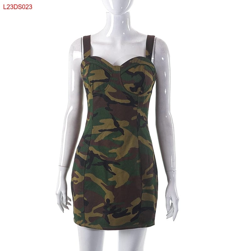 Bomblook L23DS023 2023 Spaghetti Strap Camo Summer Sexy Woman's Dress Mini Vintage Dres