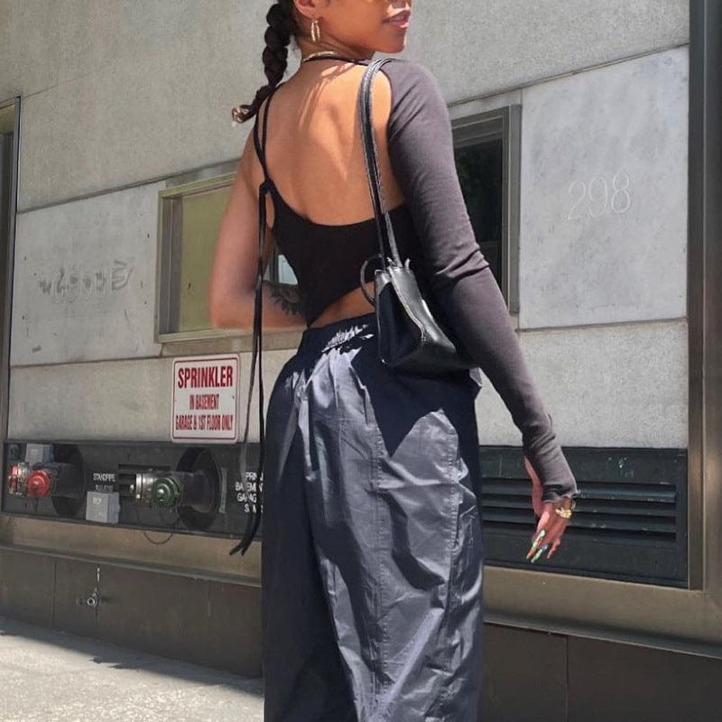 Bomblook QWTP32 Women Clothing Y2k Tops Long Sleeve Shirt One Shoulder Cami Fashion 2022 Cut Out Halter Crop Top