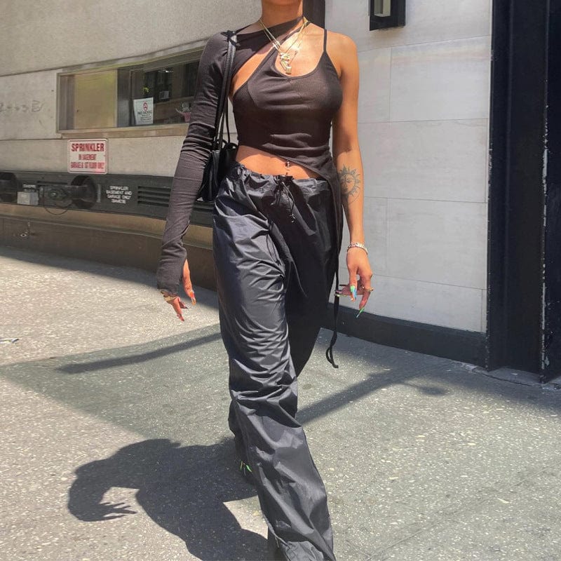 Bomblook QWTP32 Women Clothing Y2k Tops Long Sleeve Shirt One Shoulder Cami Fashion 2022 Cut Out Halter Crop Top
