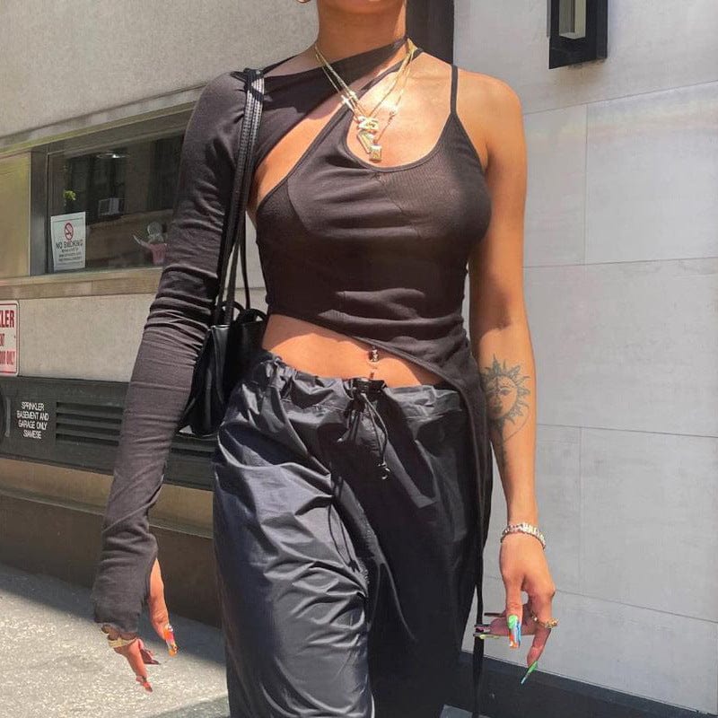 Bomblook QWTP32 Women Clothing Y2k Tops Long Sleeve Shirt One Shoulder Cami Fashion 2022 Cut Out Halter Crop Top