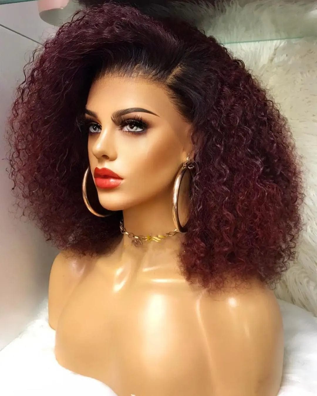 Boom Afro Kinky Curly Full Human Hair 99J Color Wig