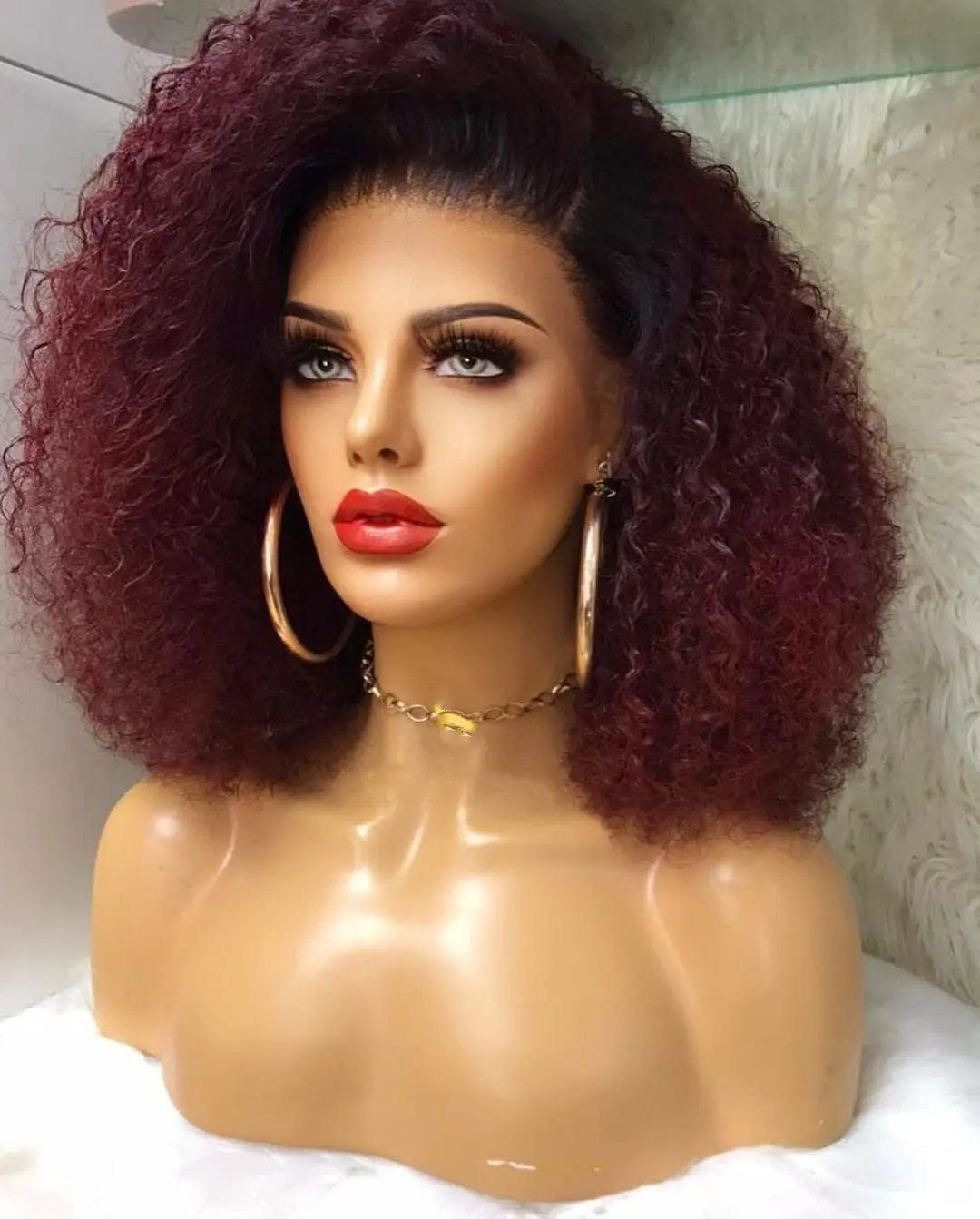 Boom Afro Kinky Curly Full Human Hair 99J Color Wig