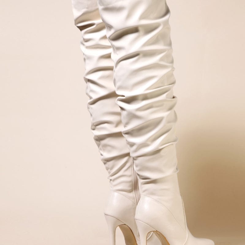 Botas Largas De Mujer Pleated Wrinkle Trendy Stiletto Heel Lady Over the Knee Thigh High Boots for Women