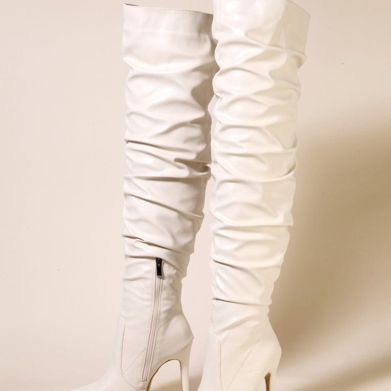 Botas Largas De Mujer Pleated Wrinkle Trendy Stiletto Heel Lady Over the Knee Thigh High Boots for Women