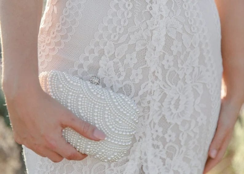 Both Sides White Ivory Beaded Pearl Clutch Bag Wholesaler Factory Guangzhou Purse Handbag