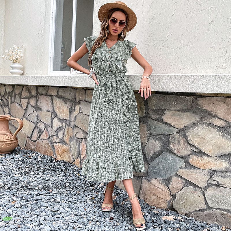 Boutique Summer Girls Dress Ruffle Clothing Women Dress Floral Printed Casual Dress