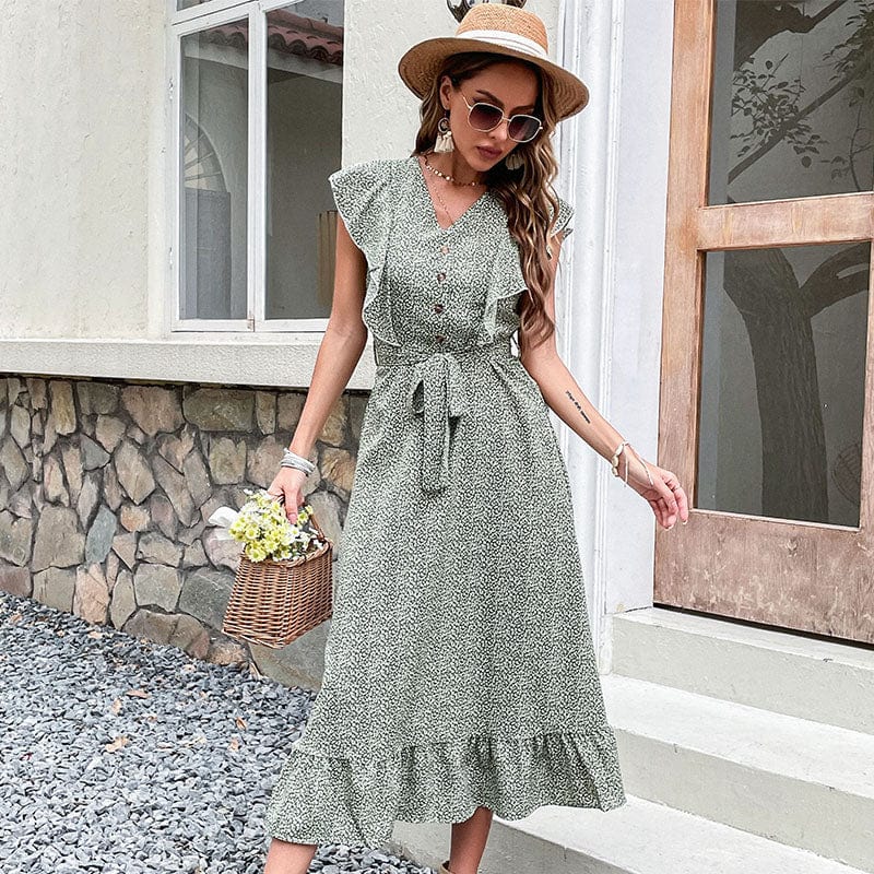 Boutique Summer Girls Dress Ruffle Clothing Women Dress Floral Printed Casual Dress