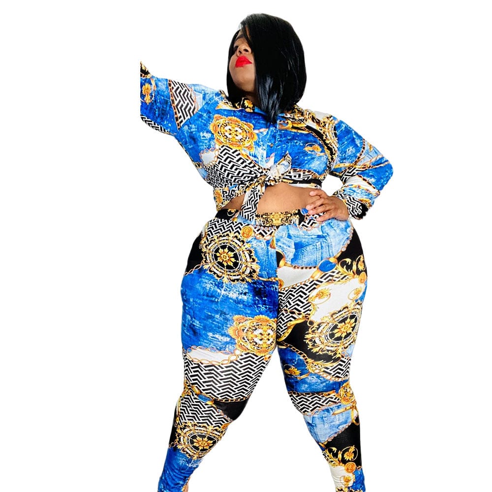 BR2792 Floral shirt women's fashion suit women's two-piece suit plus size