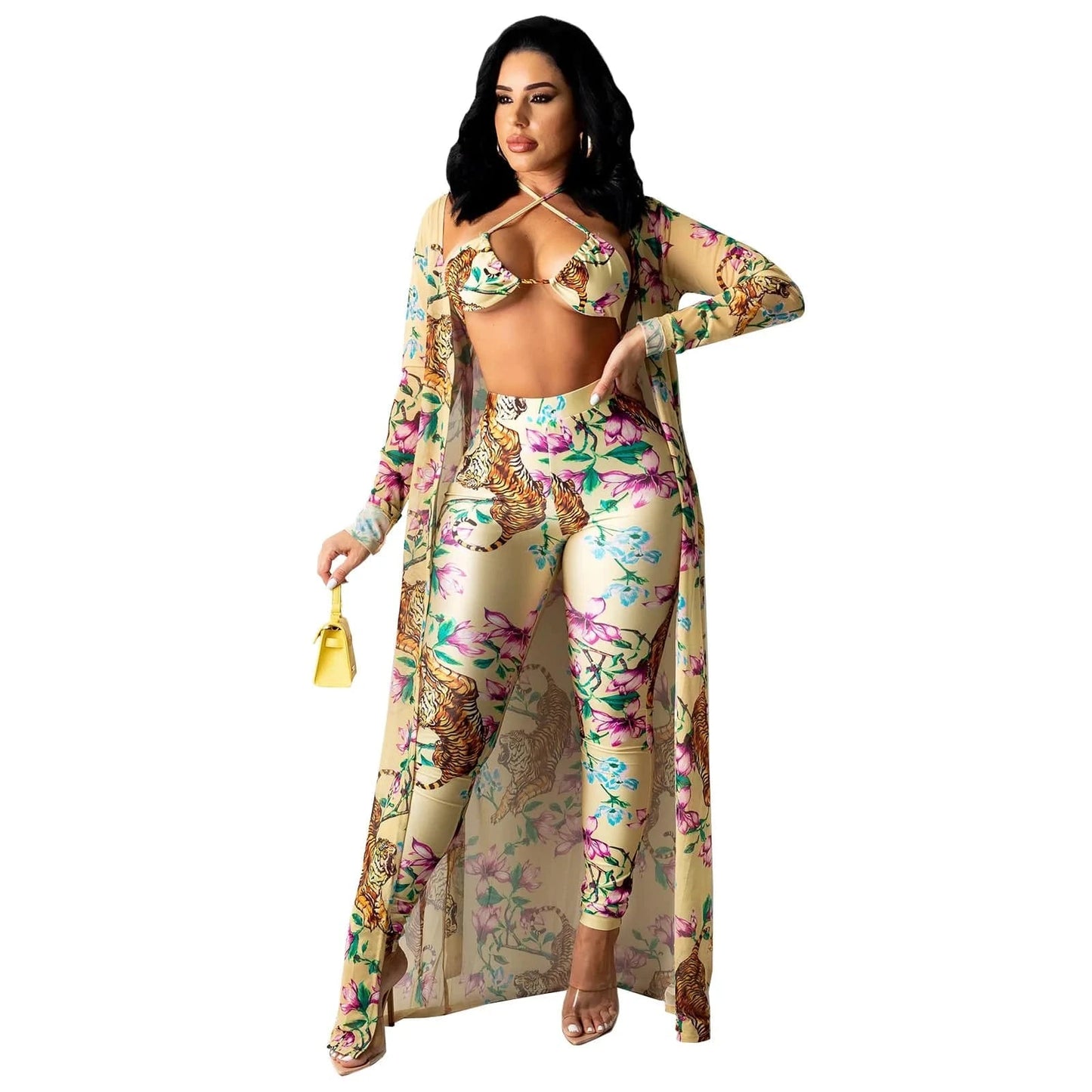 Bra Tops Cover Up Belted Three Piece Ladies Nighty Pajamas Sexy Lingeries Vendor Nightclub Pants Set Club Outfits For Women Sexy