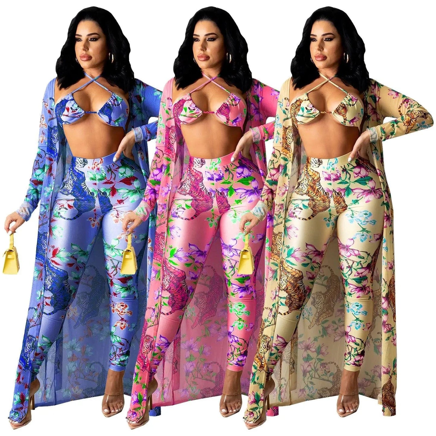 Bra Tops Cover Up Belted Three Piece Ladies Nighty Pajamas Sexy Lingeries Vendor Nightclub Pants Set Club Outfits For Women Sexy