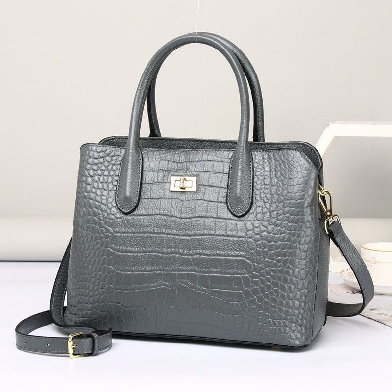Brand Designer Large Capacity Crocodile Pattern Print Elegant Women Leather Handbags Top Cowhide Leather Handbag