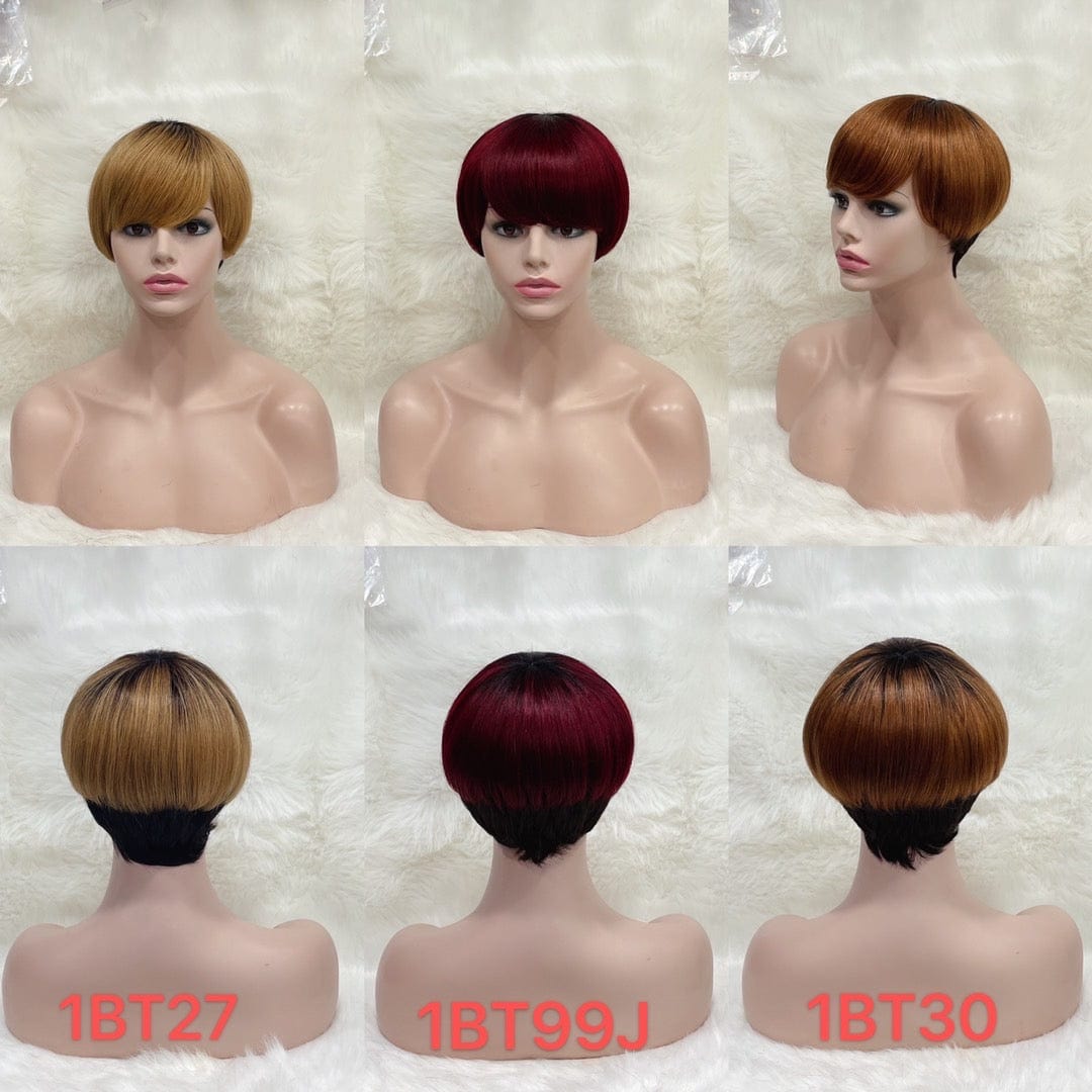 Brazilian 100% Human Hair Pixie Cut Short Full Machine Made Wigs With Bangs For Black Women