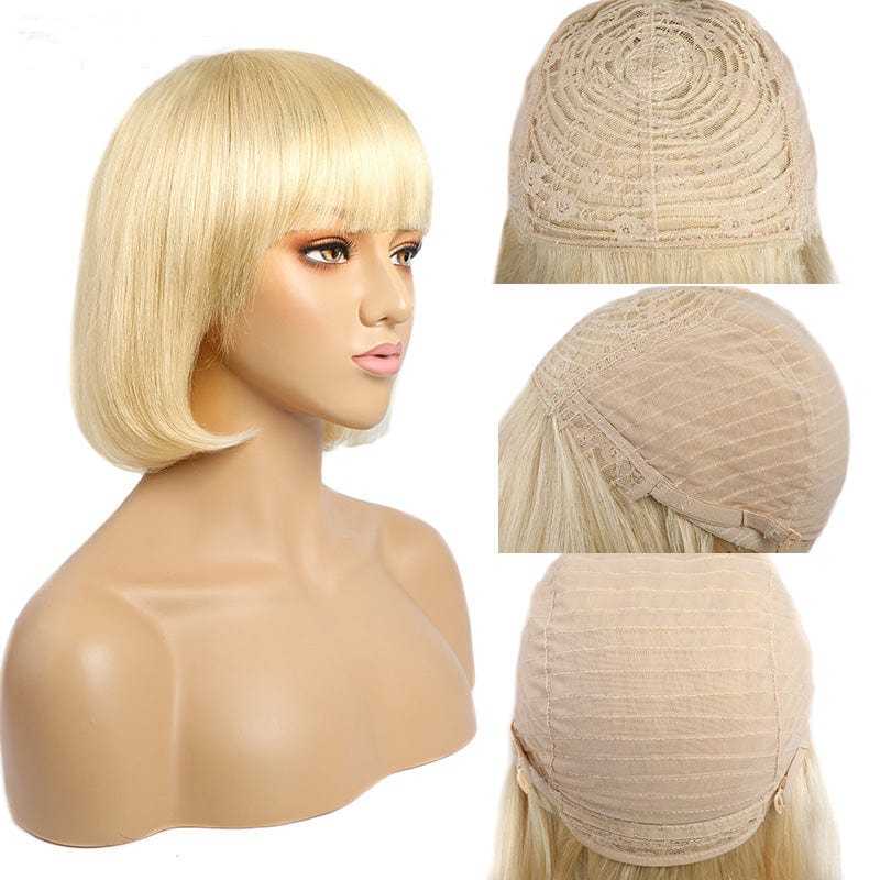 Brazilian 99J Short Bob Wigs 613 color   For Women Sunlight Blonde Straight Human Hair Wigs Machine Made Cheap Wig Natural