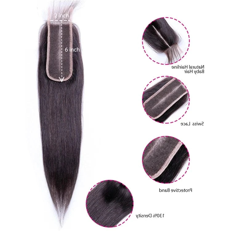 Brazilian Hair 2x6 Lace Front Closure Straight HD Lace Frontal Closure Transparent Swiss Lace Frontal