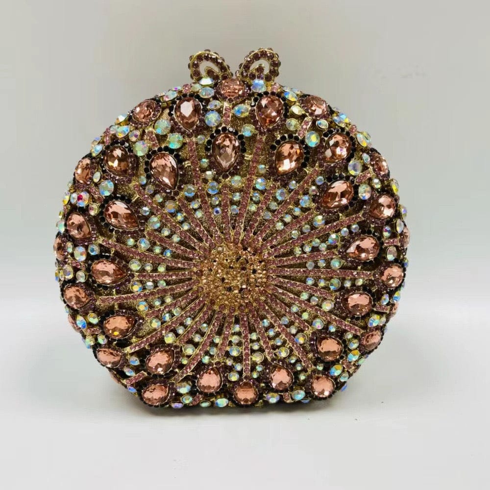 Bridal Party Women Evening Party Bag Fashion Diamonds Wedding Crystal Clutch Elegant Vintage Round Circle Purse