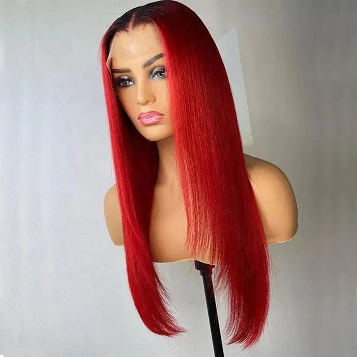 Bright Red Ombre Color Straight Hair Cuticle Front Wigs